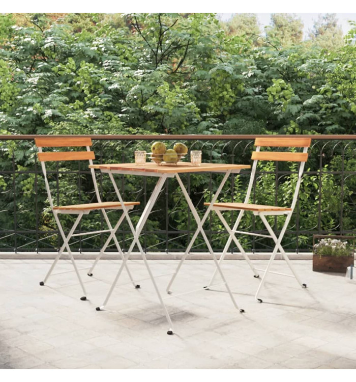 Ensemble de bistro pliable 3 pcs Bois d'acacia solide et acier | Mobilier & Déco