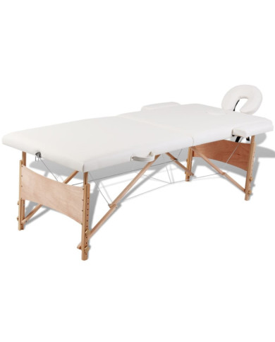 Table de massage pliable Blanc crème 2 zones avec cadre en bois | Mobilier & Déco