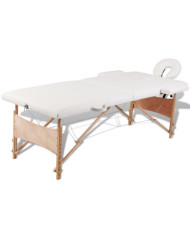 Table de massage pliable Blanc crème 2 zones avec cadre en bois | Mobilier & Déco