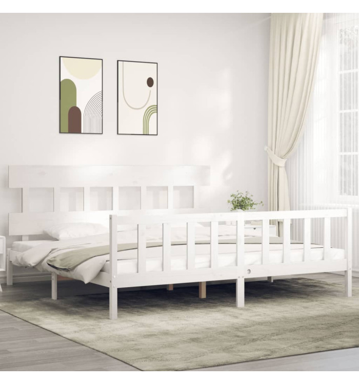 Cadre de lit sans matelas blanc bois massif de pin | Mobilier & Déco