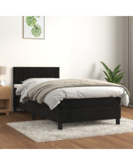 Sommier à lattes de lit avec matelas Noir 90x200 cm Velours | Mobilier & Déco