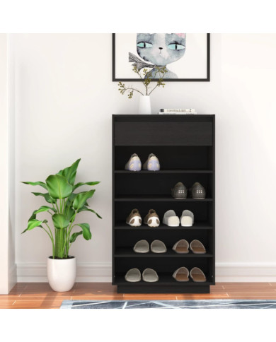 Armoire à chaussures Noir 60x34x105 cm Bois de pin massif | Mobilier & Déco