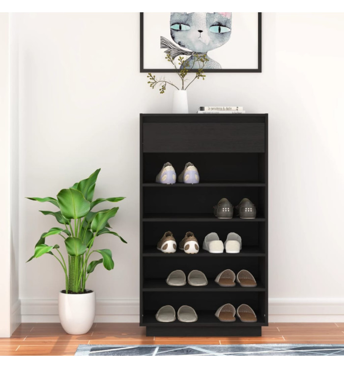 Armoire à chaussures Noir 60x34x105 cm Bois de pin massif | Mobilier & Déco