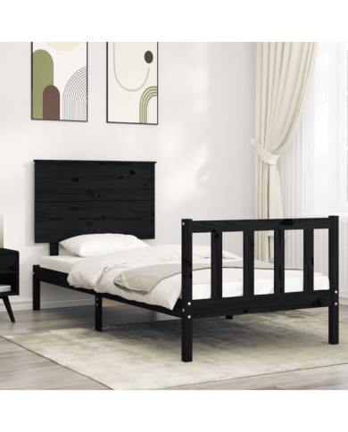 Cadre de lit sans matelas noir 90x200 cm bois de pin massif | Mobilier & Déco
