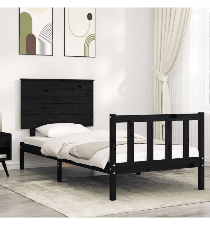 Cadre de lit sans matelas noir 90x200 cm bois de pin massif | Mobilier & Déco