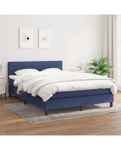 Sommier à lattes de lit avec matelas Bleu 140x190 cm Tissu | Mobilier & Déco