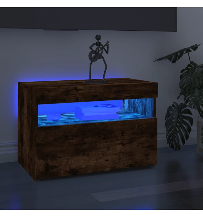 Meuble TV avec lumières LED Chêne fumé 60x35x40 cm | Mobilier & Déco