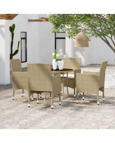 Ensemble à manger de jardin 5 pcs Résine tressée Beige | Mobilier & Déco