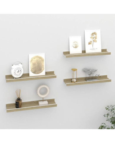 Étagères murales 4 pcs blanc et chêne sonoma 40x9x3 cm | Mobilier & Déco