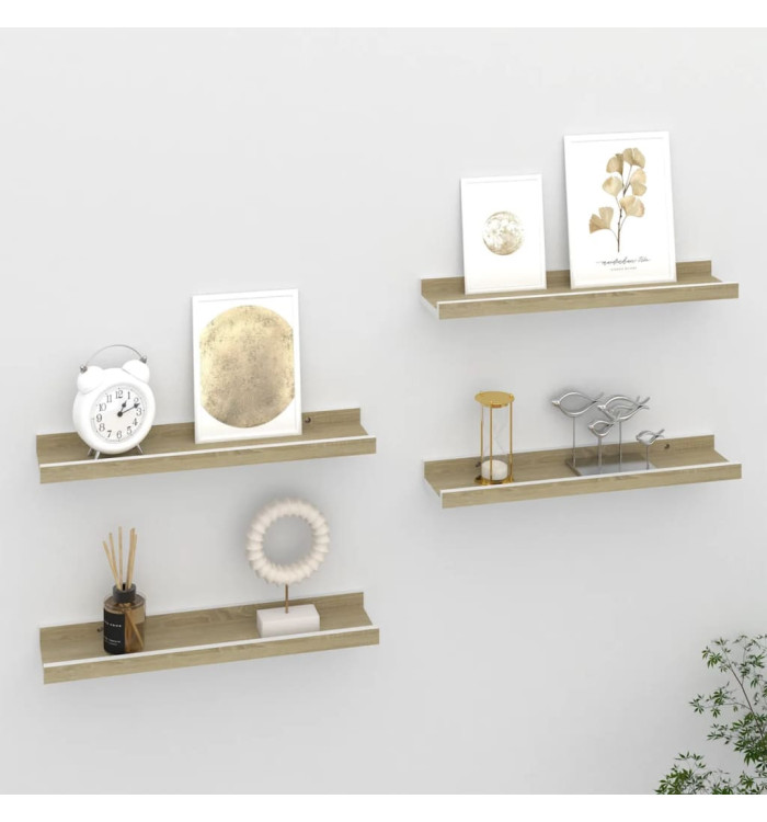 Étagères murales 4 pcs blanc et chêne sonoma 40x9x3 cm | Mobilier & Déco