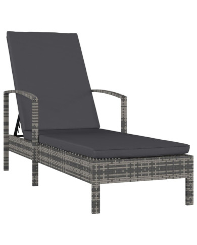 Chaise longue avec accoudoirs Résine tressée Gris | Mobilier & Déco