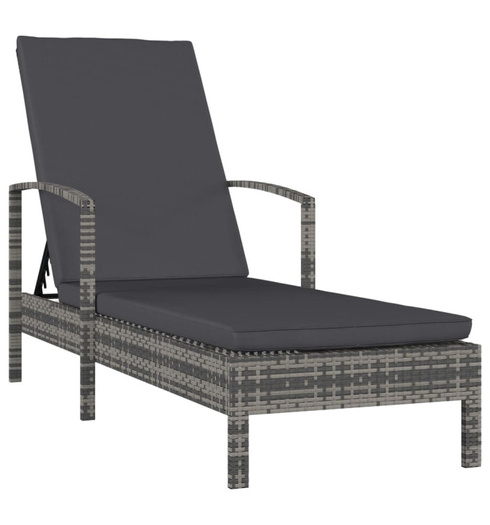 Chaise longue avec accoudoirs Résine tressée Gris | Mobilier & Déco