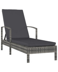 Chaise longue avec accoudoirs Résine tressée Gris | Mobilier & Déco