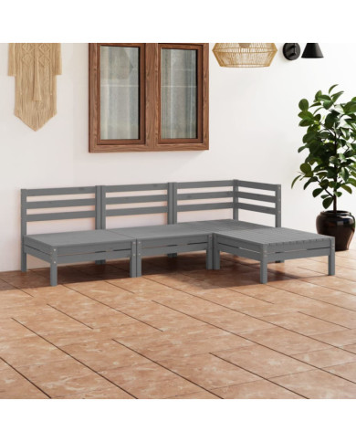 Salon de jardin 4 pcs Bois de pin massif Gris | Mobilier & Déco