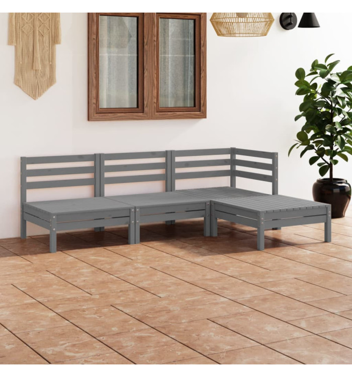 Salon de jardin 4 pcs Bois de pin massif Gris | Mobilier & Déco