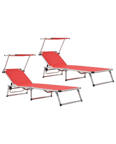 Chaises longues pliables et toit lot de 2 Aluminium textilène | Mobilier & Déco