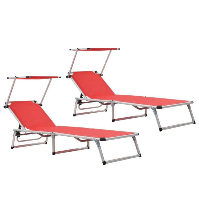 Chaises longues pliables et toit lot de 2 Aluminium textilène | Mobilier & Déco