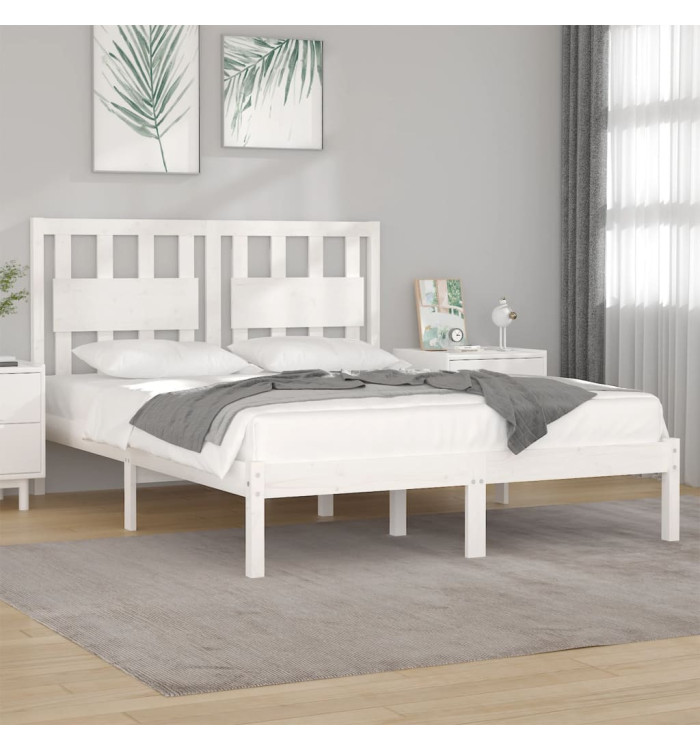 Cadre de lit sans matelas blanc bois massif 120x200 cm | Mobilier & Déco