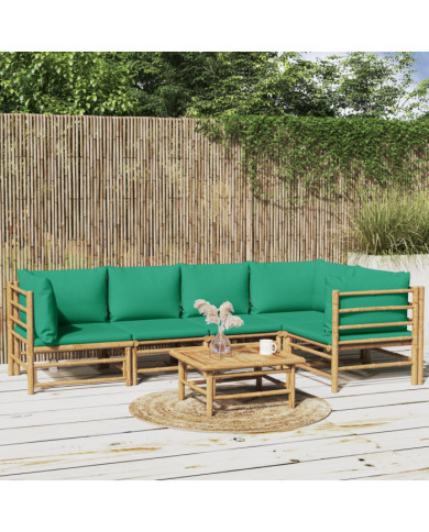 Salon de jardin 6 pcs avec coussins vert bambou | Mobilier & Déco
