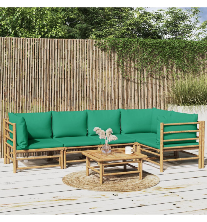 Salon de jardin 6 pcs avec coussins vert bambou | Mobilier & Déco