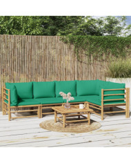 Salon de jardin 6 pcs avec coussins vert bambou | Mobilier & Déco