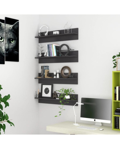 Étagères murales 4 pcs gris brillant bois d'ingénierie | Mobilier & Déco