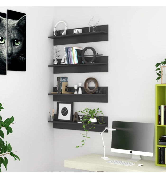 Étagères murales 4 pcs gris brillant bois d'ingénierie | Mobilier & Déco
