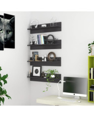 Étagères murales 4 pcs gris brillant bois d'ingénierie | Mobilier & Déco