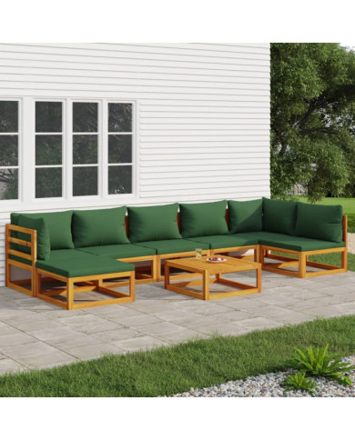 Salon de jardin 8 pcs avec coussins vert bois massif | Mobilier & Déco