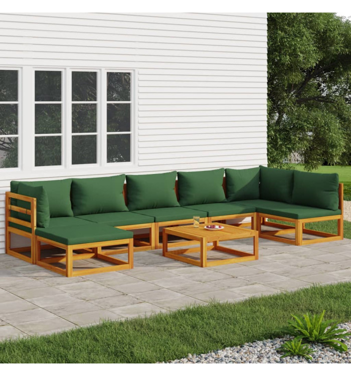 Salon de jardin 8 pcs avec coussins vert bois massif | Mobilier & Déco