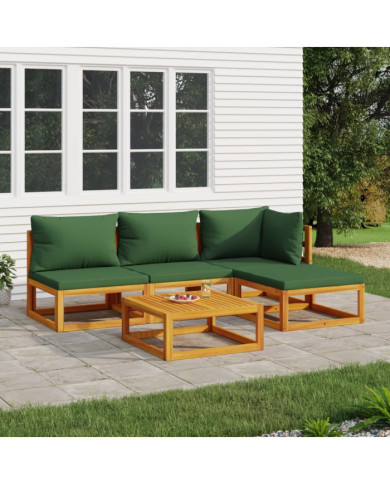 Salon de jardin 5 pcs avec coussins vert bois massif | Mobilier & Déco