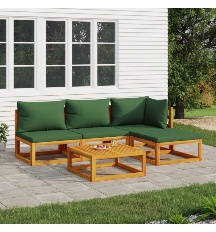 Salon de jardin 5 pcs avec coussins vert bois massif | Mobilier & Déco