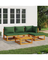 Salon de jardin 5 pcs avec coussins vert bois massif | Mobilier & Déco