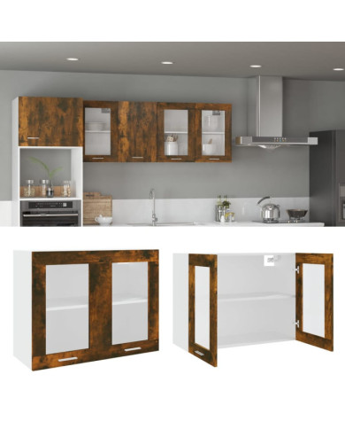 Armoire en verre suspendue "Lyon" Chêne fumé Bois d'ingénierie | Mobilier & Déco