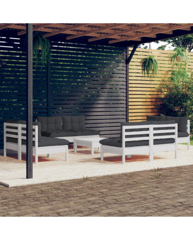 Salon de jardin 9 pcs avec coussins anthracite bois de pin | Mobilier & Déco
