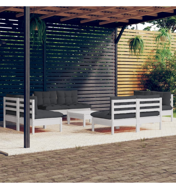 Salon de jardin 9 pcs avec coussins anthracite bois de pin | Mobilier & Déco