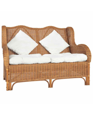 Canapé 2 places Marron clair Rotin naturel et lin | Mobilier & Déco