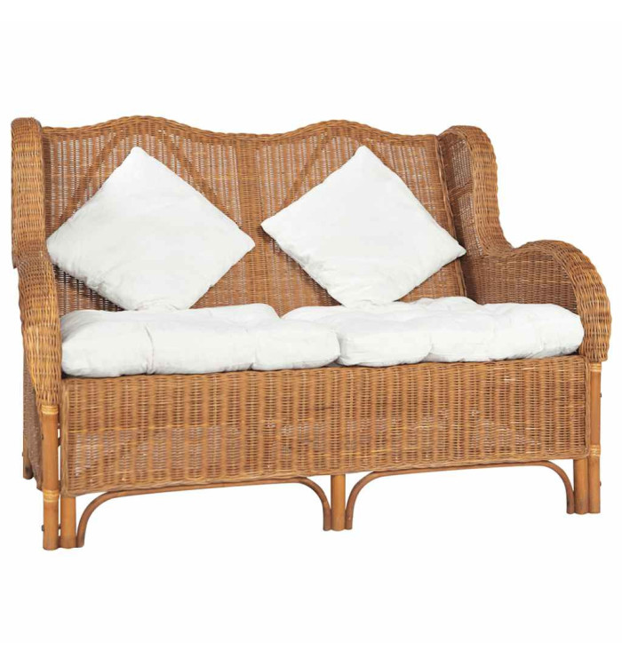 Canapé 2 places Marron clair Rotin naturel et lin | Mobilier & Déco