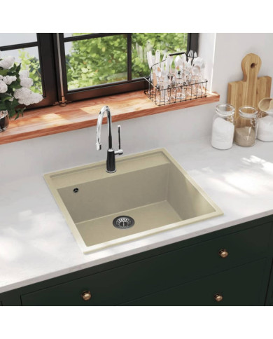 Évier de cuisine avec trou de trop-plein Beige Granit | Mobilier & Déco