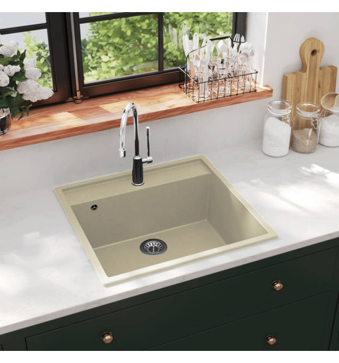 Évier de cuisine avec trou de trop-plein Beige Granit | Mobilier & Déco