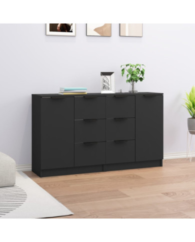 Buffets 2 pcs Noir 60x30x70 cm Bois d'ingénierie | Mobilier & Déco