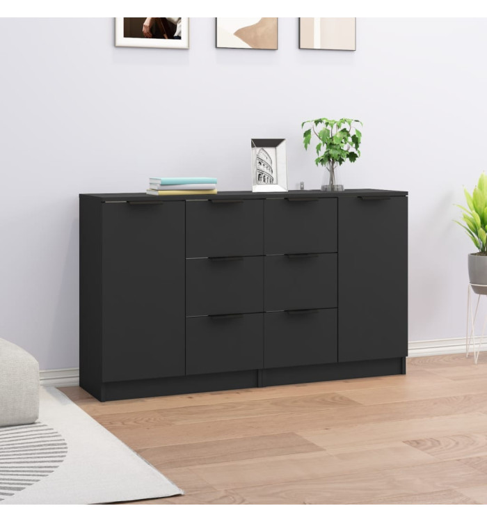 Buffets 2 pcs Noir 60x30x70 cm Bois d'ingénierie | Mobilier & Déco