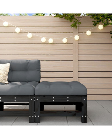 Repose-pied de jardin avec coussin noir bois de pin massif | Mobilier & Déco