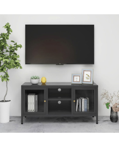 Meuble TV Anthracite 105x35x52 cm Acier et verre | Mobilier & Déco