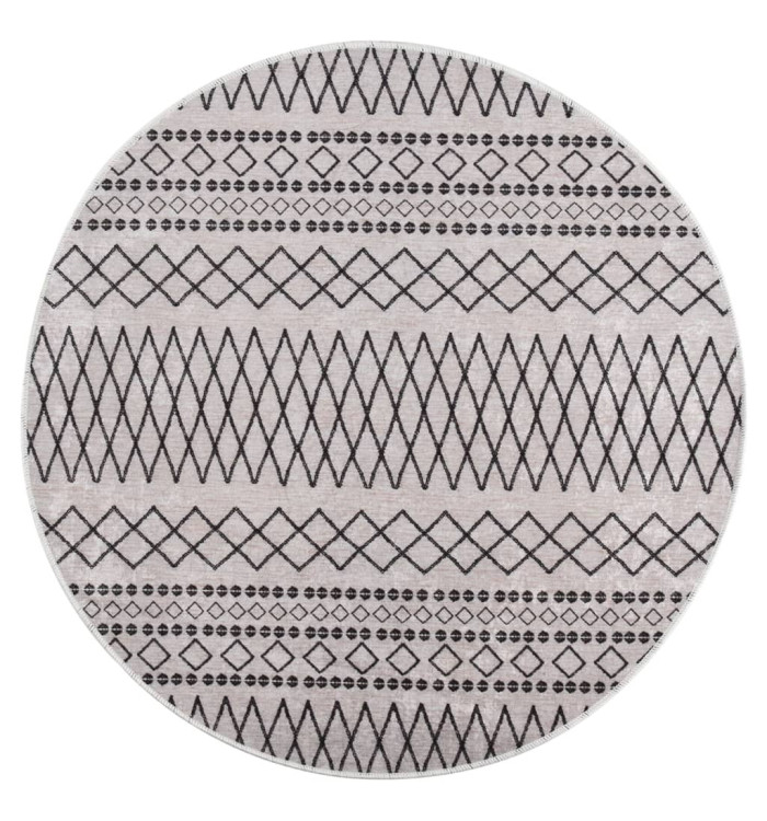 Tapis lavable antidérapant φ120 cm noir et blanc | Mobilier & Déco