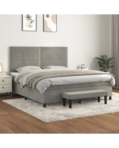 Sommier à lattes de lit et matelas Gris clair 160x200cm Velours | Mobilier & Déco