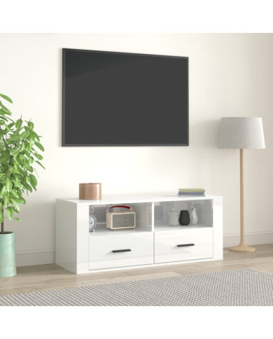 Meuble TV Blanc brillant 100x35x40 cm Bois d'ingénierie | Mobilier & Déco