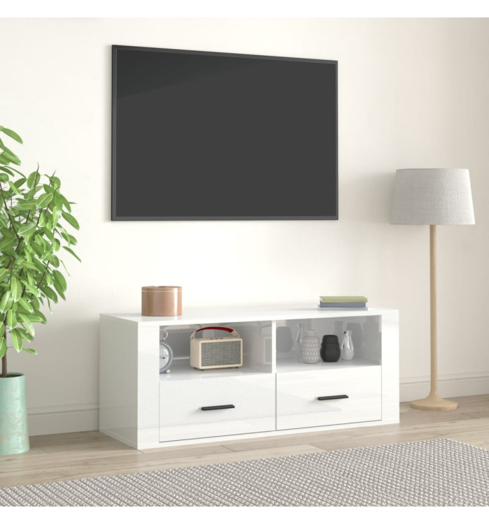Meuble TV Blanc brillant 100x35x40 cm Bois d'ingénierie | Mobilier & Déco