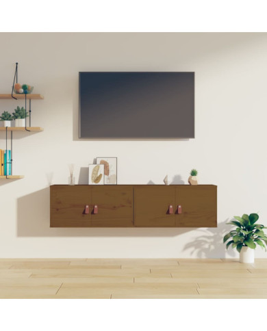 Armoires murales 2pcs Marron miel 60x30x30cm Bois de pin massif | Mobilier & Déco