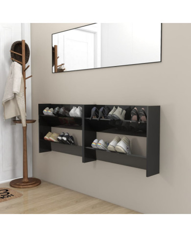 Armoires à chaussures murales 2 pcs blanc brillant 80x18x60 cm | Mobilier & Déco